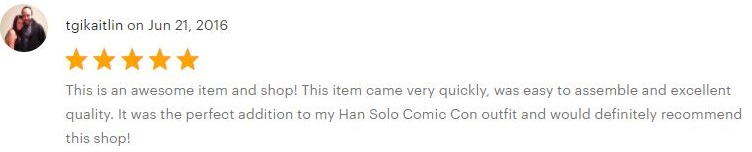 JediRobeAmerica Etsy Han Solo belt customer review